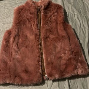 JCrew pink fur zip up vest size medium